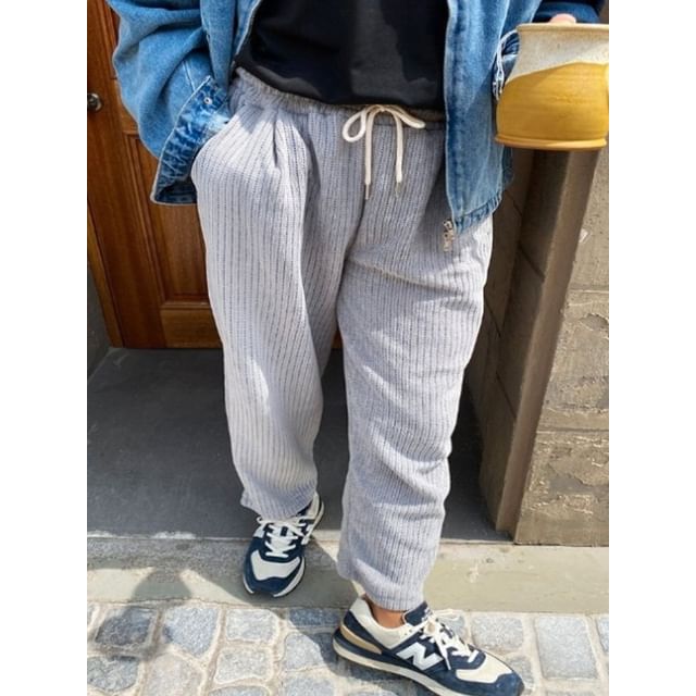 SeoulPop-Plain Drawstring Knit Straight Cut Pants