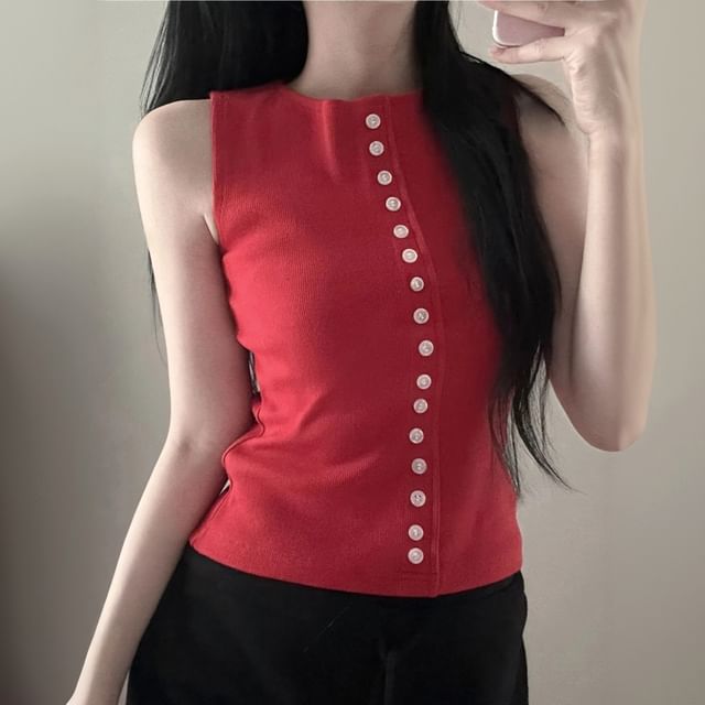 SeoulPop-Plain Knit Tank Top