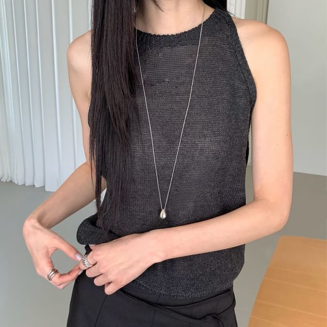 SeoulPop-Plain Knit Tank Top