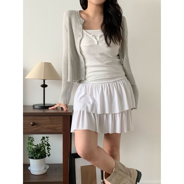 SeoulPop-Plain Pleated Mini Skirt
