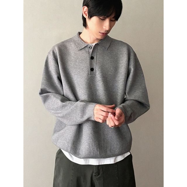 SeoulPop-Plain Polo Sweater