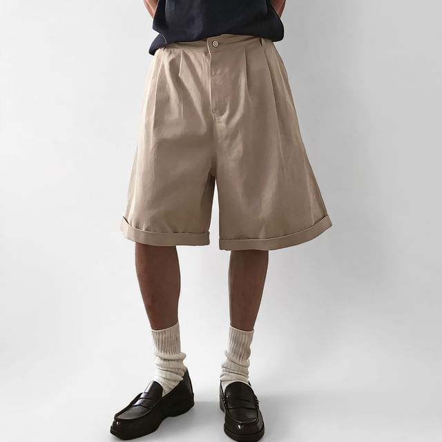 SeoulPop-Plain Rolled Shorts