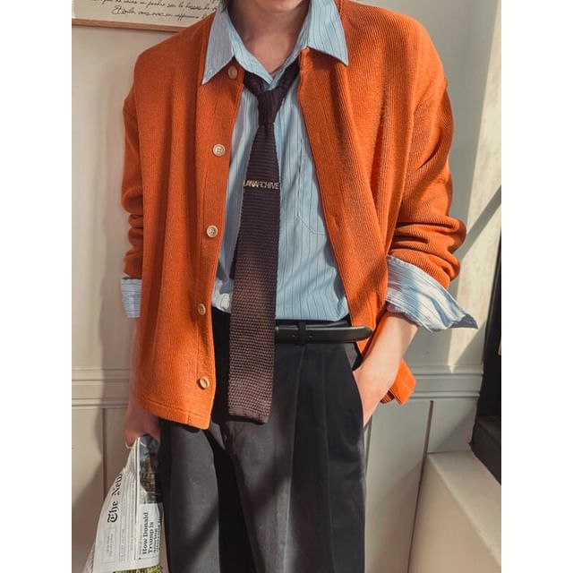 SeoulPop-Round Neck Plain Cardigan