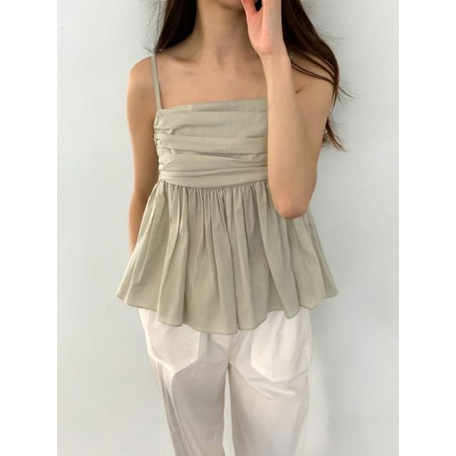 SeoulPop-Ruched Bodice Peplum Cami Top
