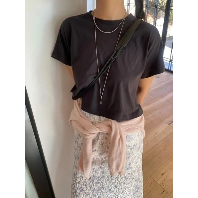 SeoulPop-Short-Sleeve Plain Crop Top