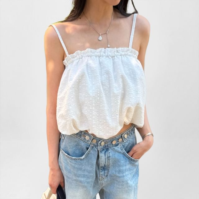 SeoulPop-Spaghetti Strap Plain Bubble Camisole Top