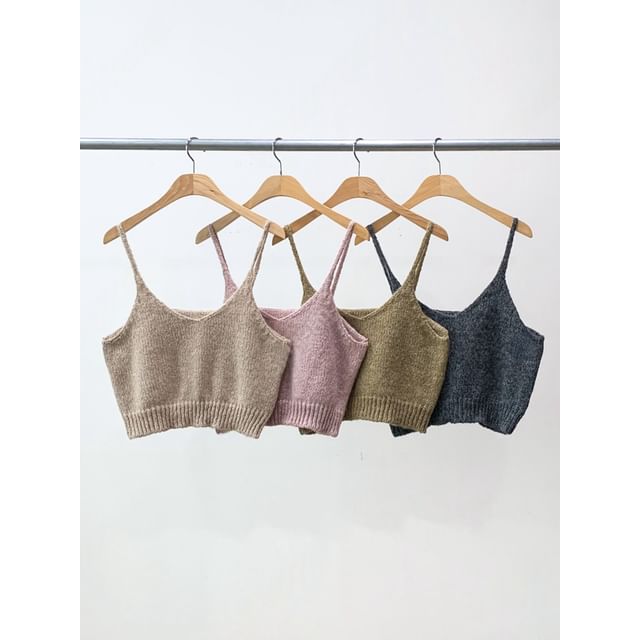 SeoulPop-Spaghetti Strap V-Neck Plain Top