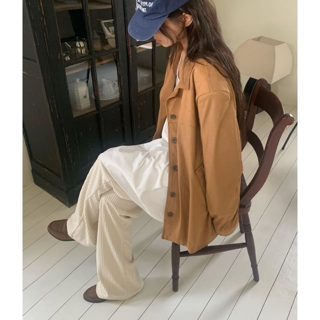 SeoulPop-Suede Loose-Fit Jacket