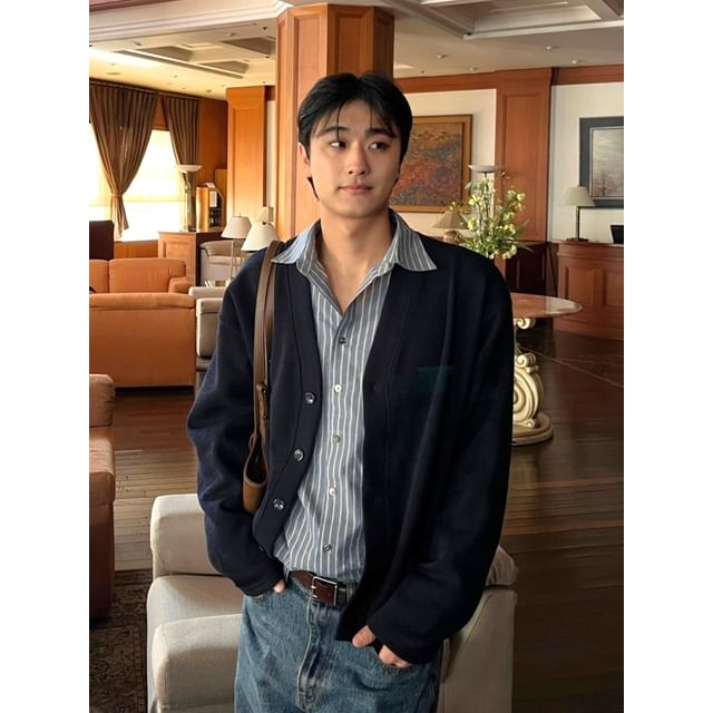 SeoulPop-V-Neck Plain Cardigan
