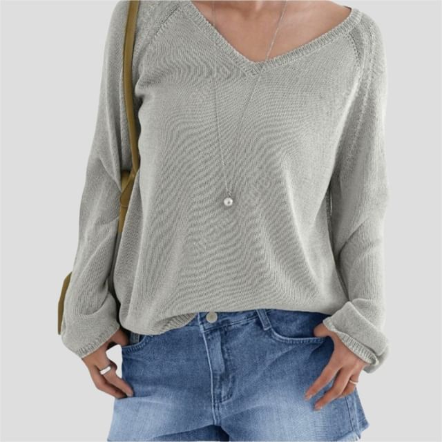 SeoulPop-V-Neck Plain Sweater