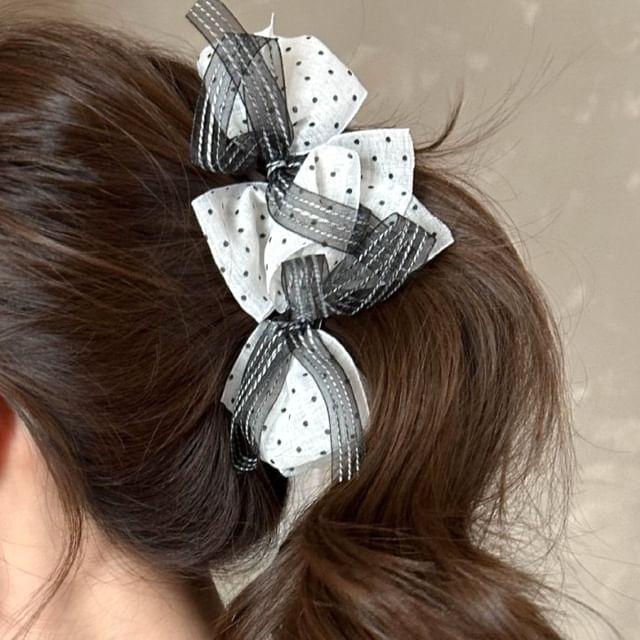 Sesori-Dotted Bow Mesh Banana Clip