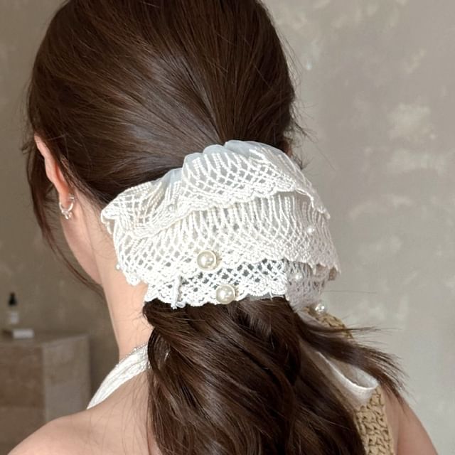Sesori-Faux Pearl Mesh Scrunchie
