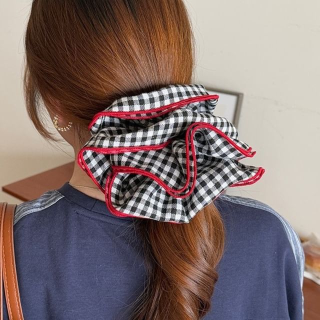 Sesori-Gingham Layered Fabric Scrunchie