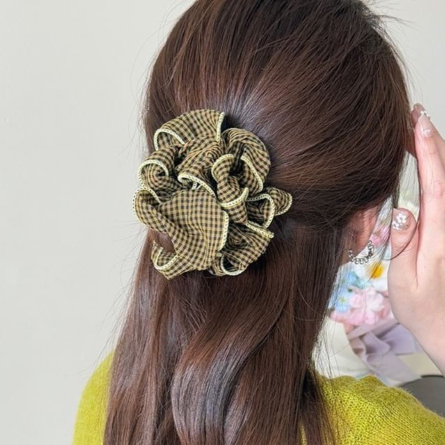 Sesori-Gingham Ruffle Fabric Scrunchie