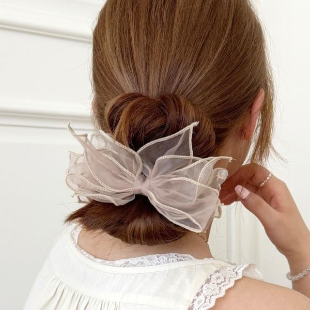 Sesori-Plain Bow Mesh Banana Clip