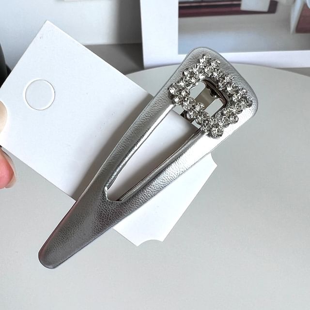 Sesori-Rhinestone Faux Leather Snap Clip
