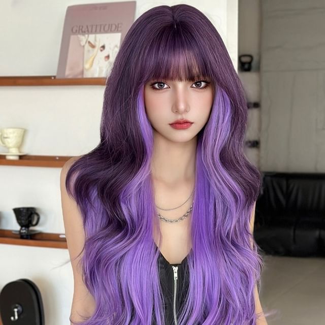 SEVENQ-Long Full Wig - Wavy Highlight