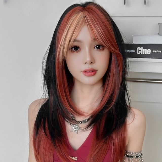 SEVENQ-Medium Full Wig - Straight Highlight