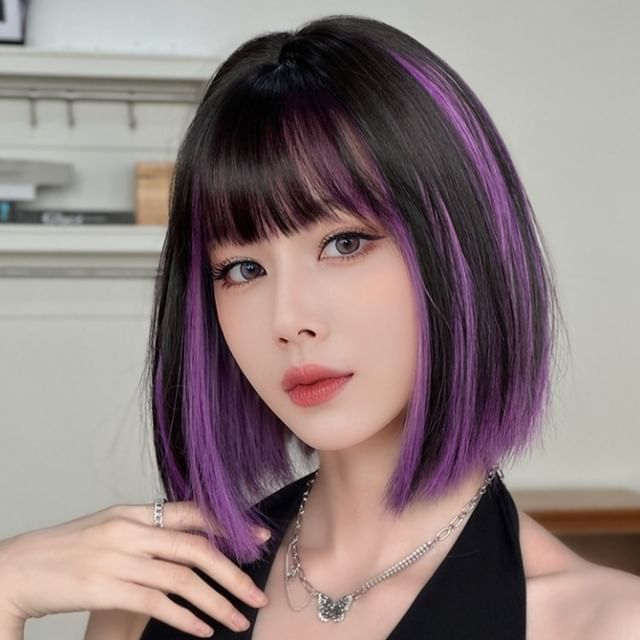 SEVENQ-Short Full Wig - Bob Highlight