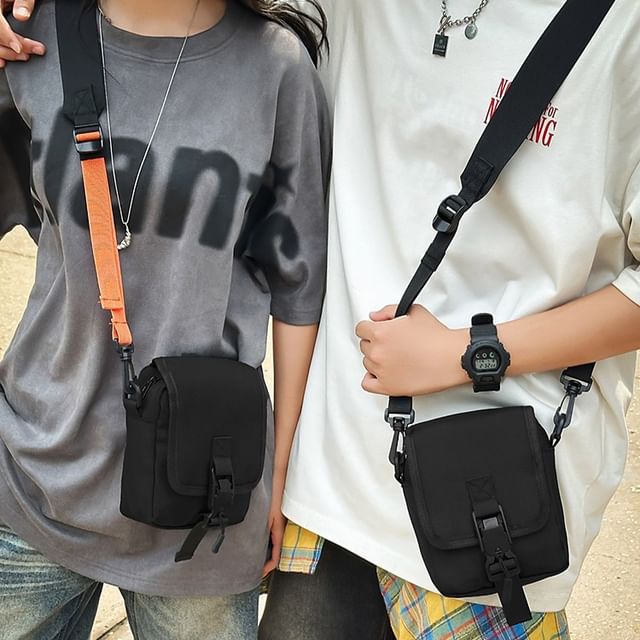 SEVENZ STUDIO-Buckle Flap Nylon Small Crossbody Bag
