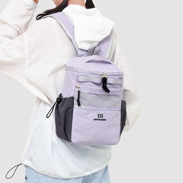 SEVENZ STUDIO-Color Block Drawstring Mesh Panel Nylon Backpack