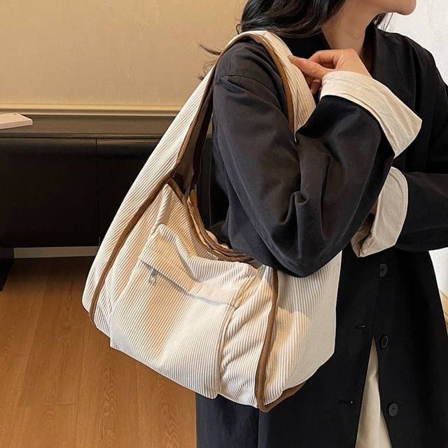 SEVENZ STUDIO-Corduroy Striped Shoulder Bag