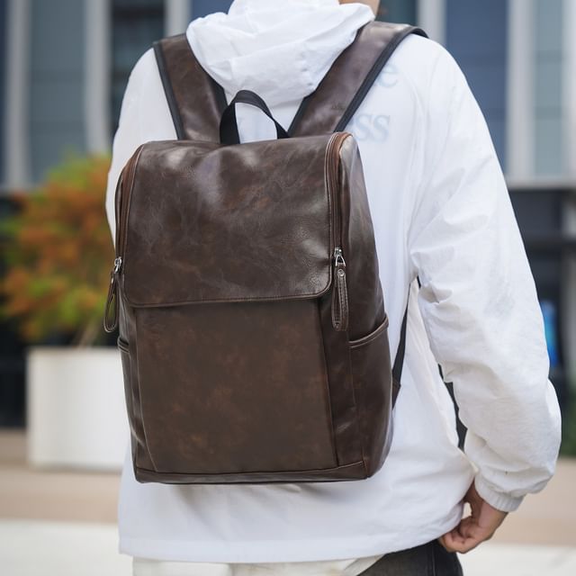SEVENZ STUDIO-Faux Leather Zip Backpack