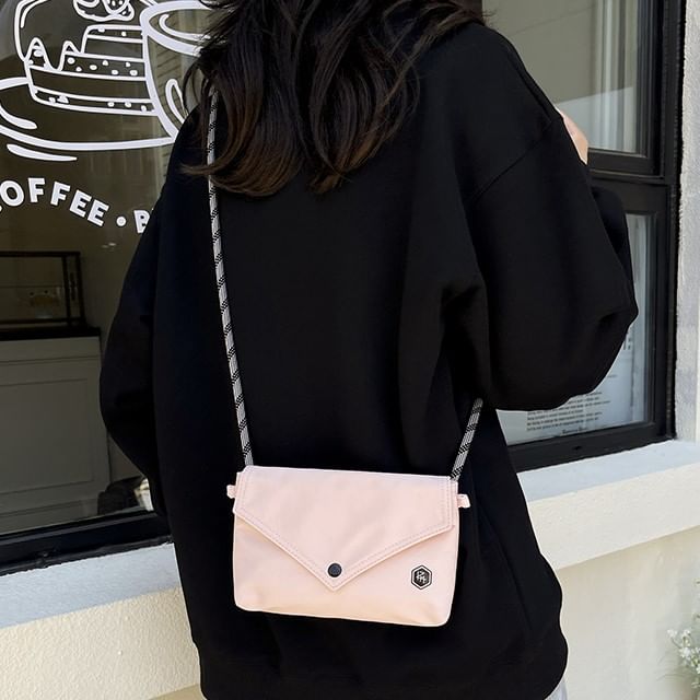 SEVENZ STUDIO-Plain Flap Nylon Crossbody Bag