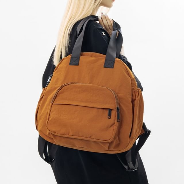 SEVENZ STUDIO-Plain Nylon Top Handle Backpack