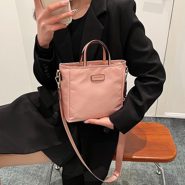 SEVENZ STUDIO-Plain Nylon Top Handle Crossbody Bag