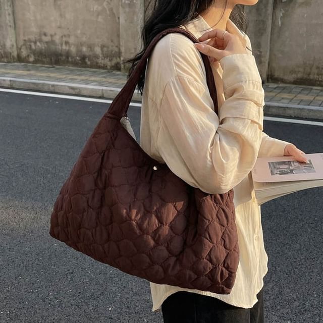 SEVENZ STUDIO-Quilted Plain Shoulder Bag