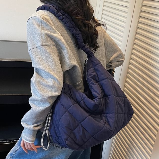 SEVENZ STUDIO-Quilted Plain Shoulder Bag