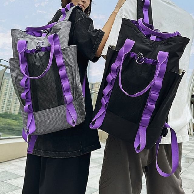 SEVENZ STUDIO-Two Tone Buckled Drawstring Nylon Backpack