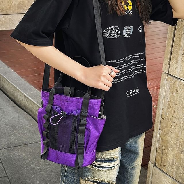 SEVENZ STUDIO-Two Tone Nylon Crossbody Bucket Bag