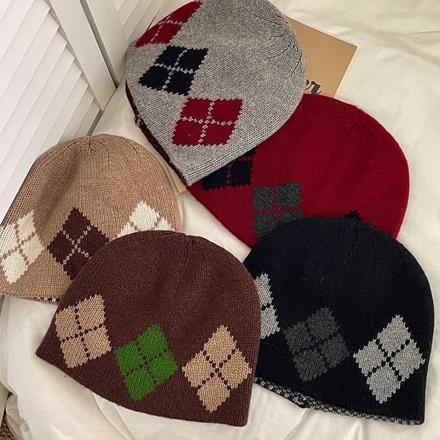 Sharkkira-Argyle Knit Beanie