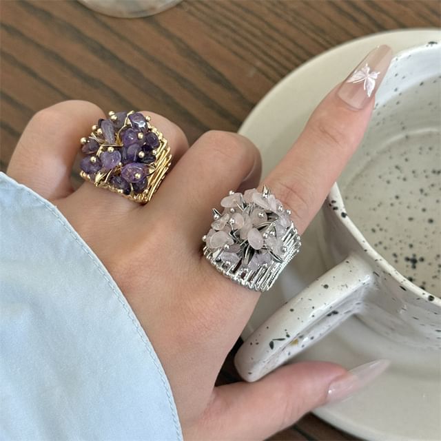 Sharkkira-Faux Crystal Alloy Open Ring