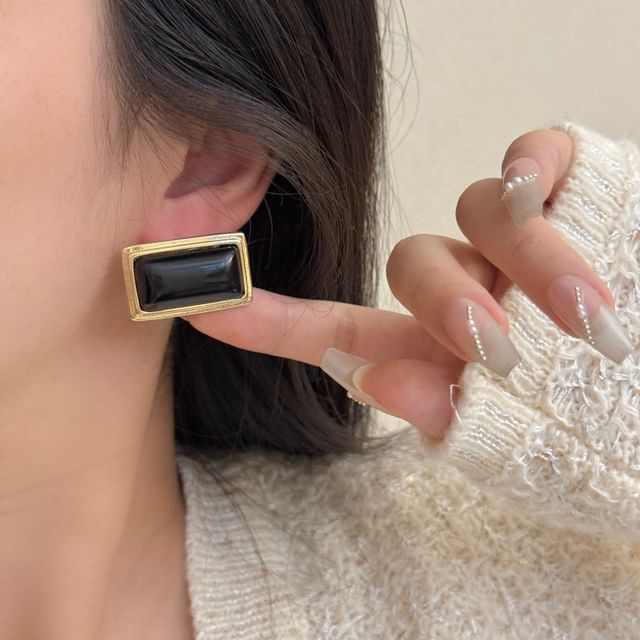 Sharkkira-Faux Gemstone Rectangle Stud Earring
