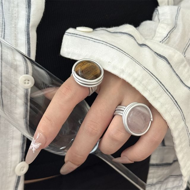 Sharkkira-Gemstone Bead Alloy Open Ring Various Designs