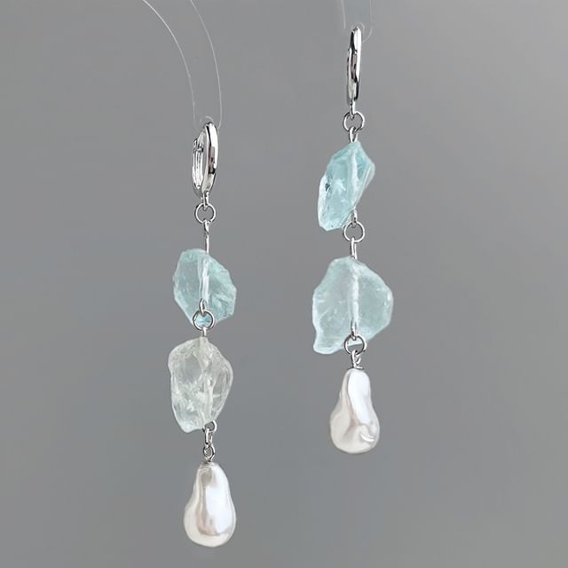 Sharkkira-Gemstone Faux Pearl Dangle Earring