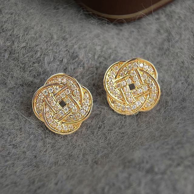 Sharkkira-Knot Rhinestone Alloy Stud Earring