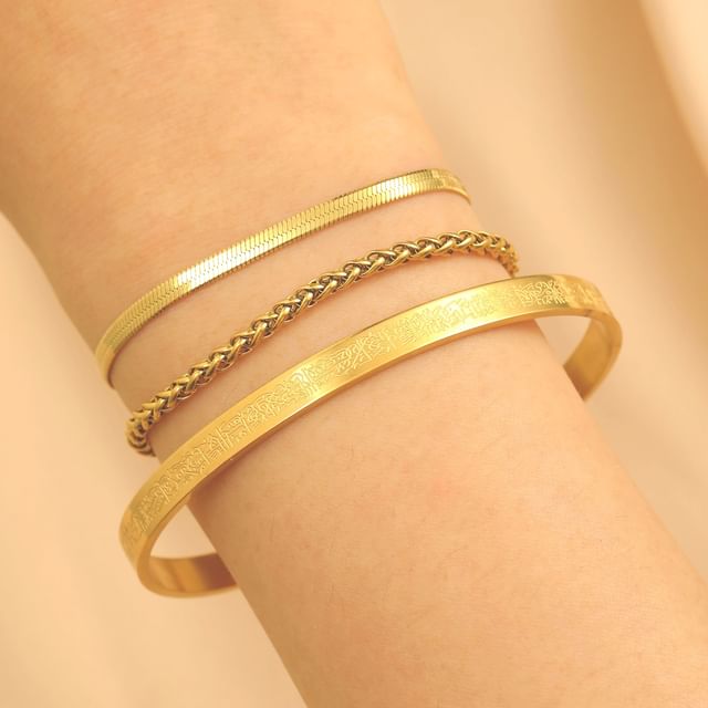Sharkkira-Plain Metal Bangle Bracelet Set