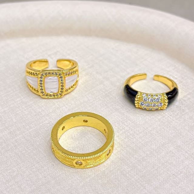 Sharkkira-Rhinestone Brushed Alloy Open Ring Various Designs