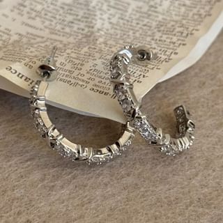 Sharkkira-Rhinestone Open Hoop Earring