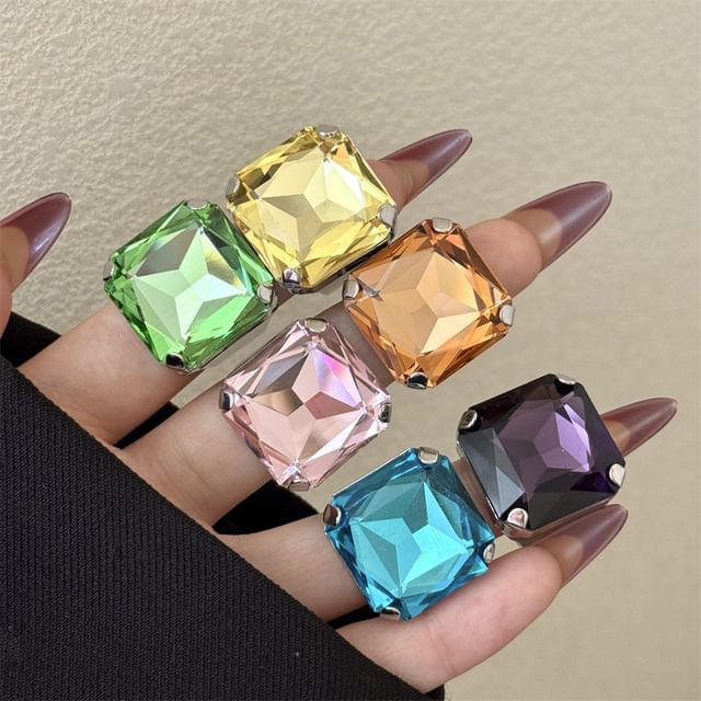Sharkkira-Square Faux Crystal Alloy Open Ring