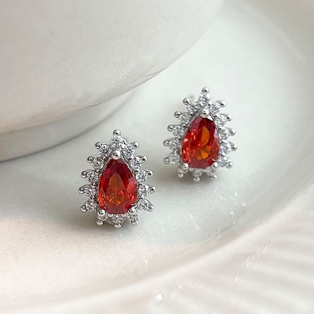 Sharkkira-Teardrop Rhinestone Alloy Stud Earring
