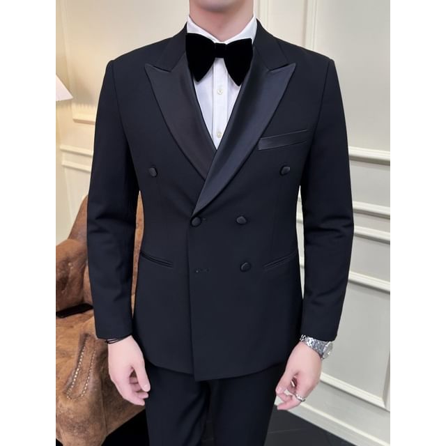 Sheck-Double Breasted Blazer Single Breasted Blazer Mid Rise Cropped Tapered Dress Pants Set