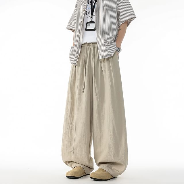 Sheck-Elastic Waist Plain Wide Leg Pants