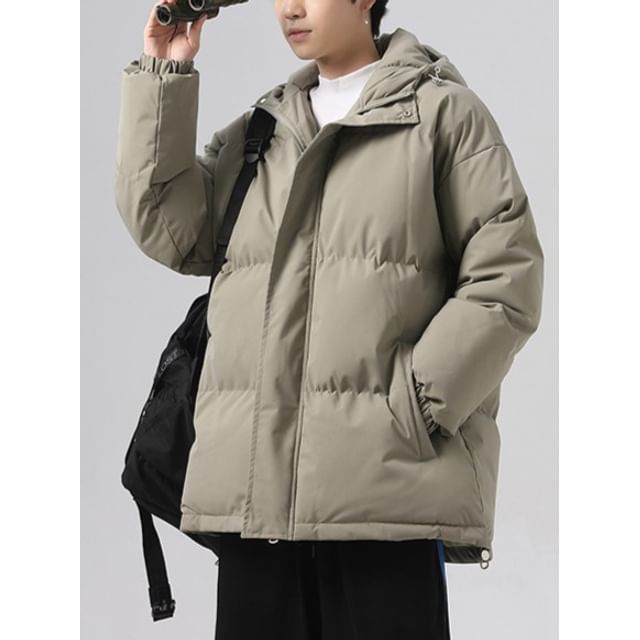 Sheck-Hooded Plain Puffer Jacket