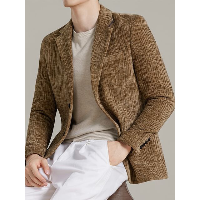 Sheck-Lapel Collar Plain Button Up Blazer