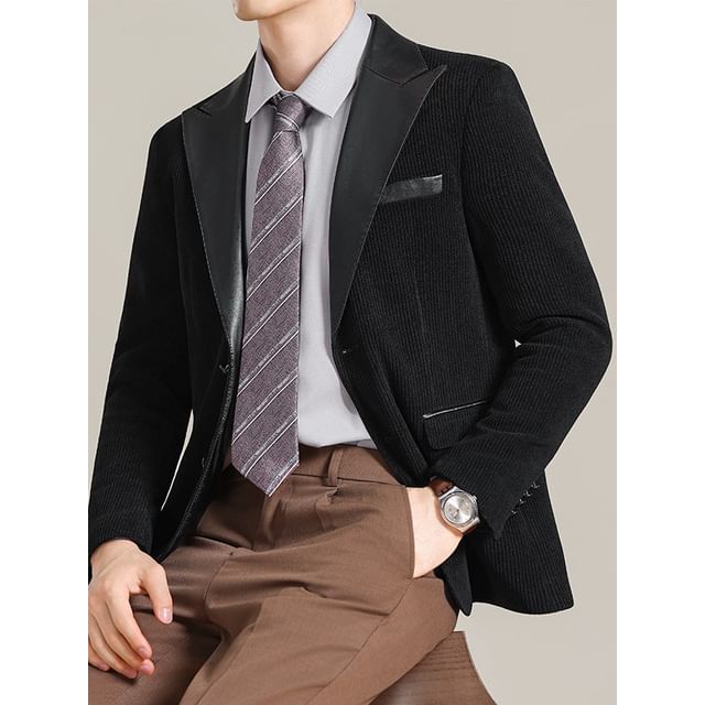 Sheck-Lapel Collar Plain Corduroy Button Up Blazer